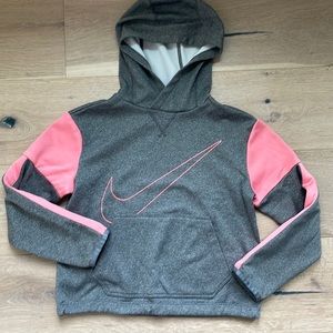 Nike Kids Sportswear Girls' Training Pullover Hoodie (Grey/Pink) Size X-Large